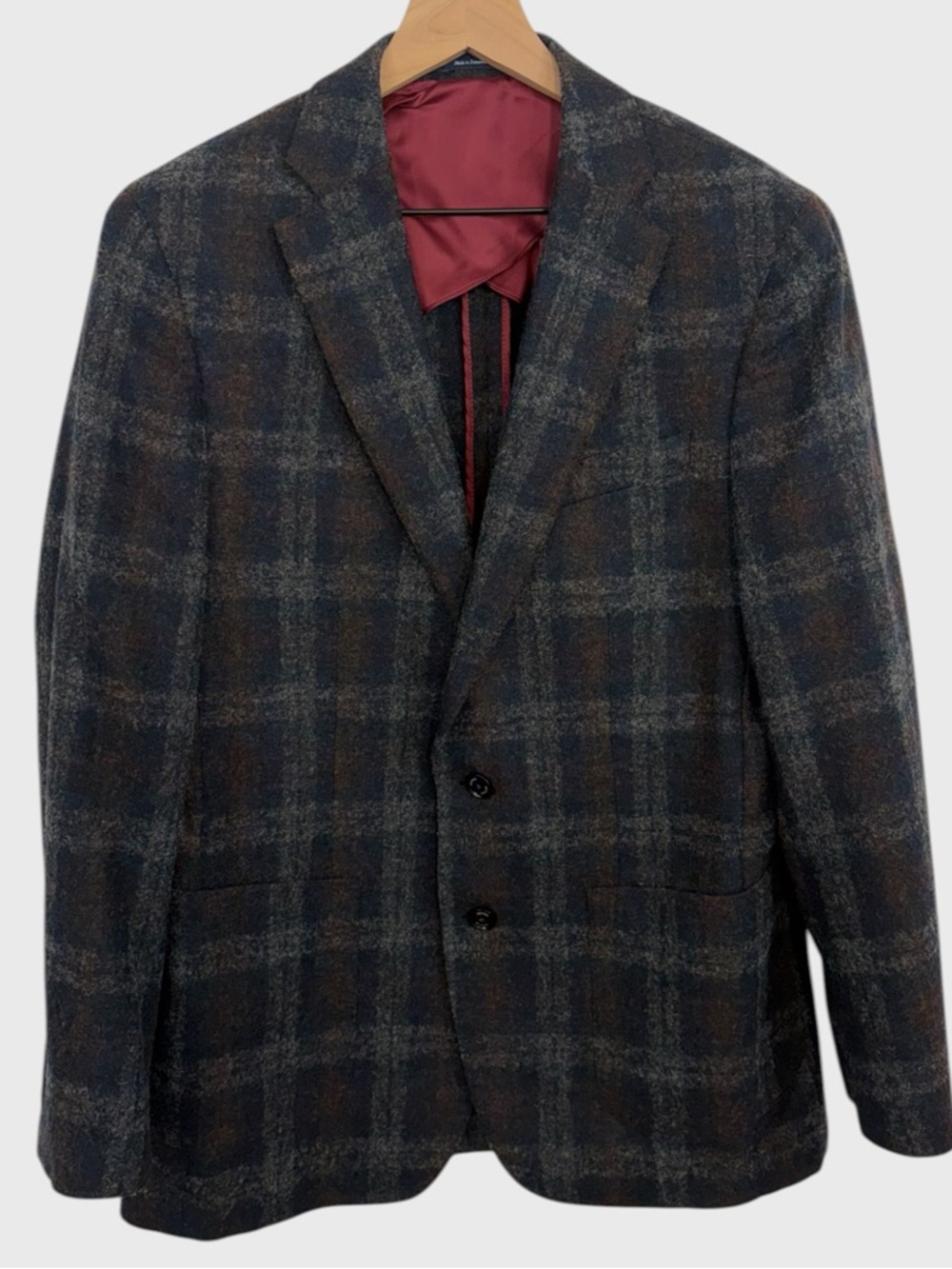 Peter Millar Collection Navy Brown Plaid Alpaca Wool Sports Coat Size 40R